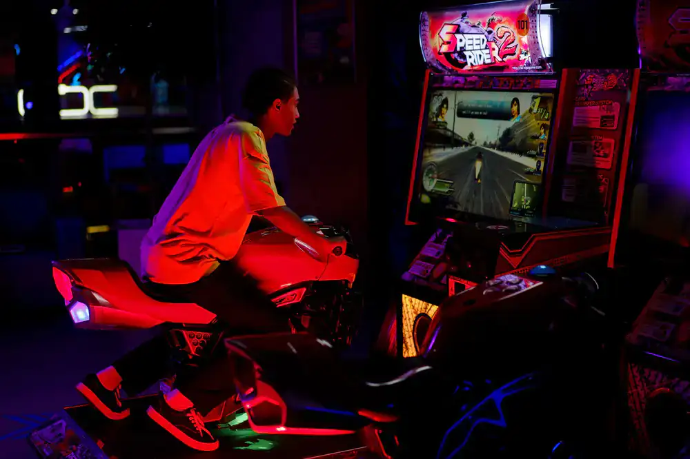 Dynamic neon racing gameplay on a mobile screen